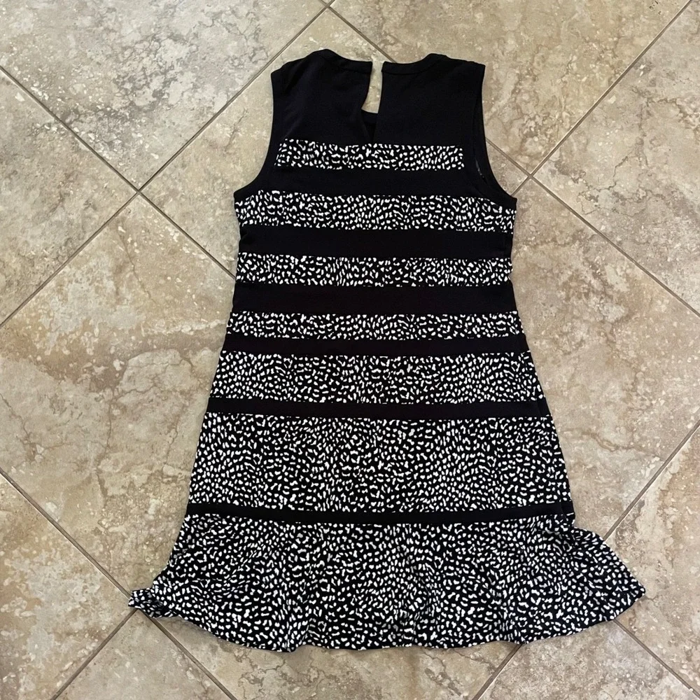 Michael Kors Womens Large Black White Spotted Animal Print Sleeveless‎ Dress L
